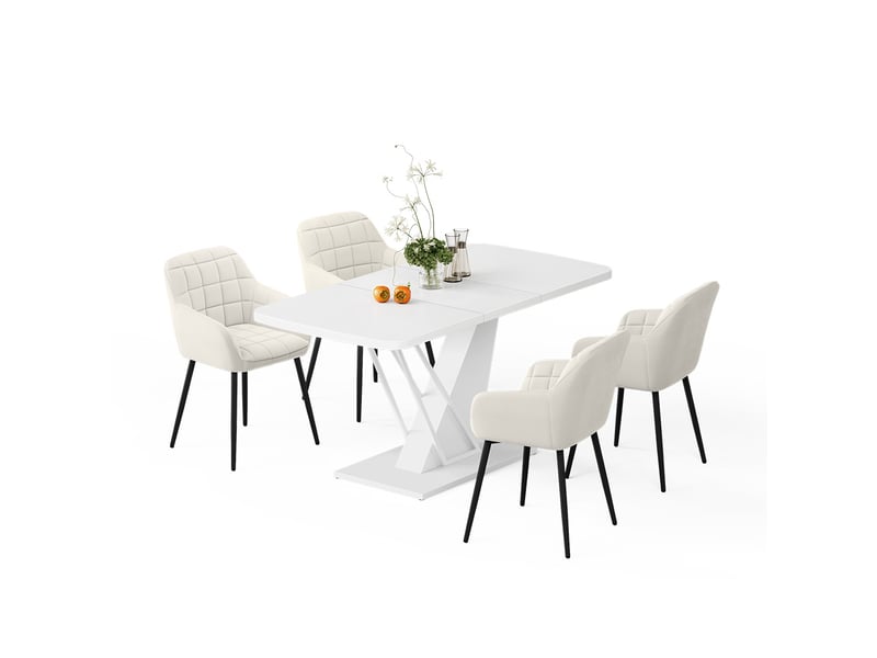 Vicco ensemble de table à manger, blanc, 120x80cm avec 4 chaises de salle à manger  - Conforama E