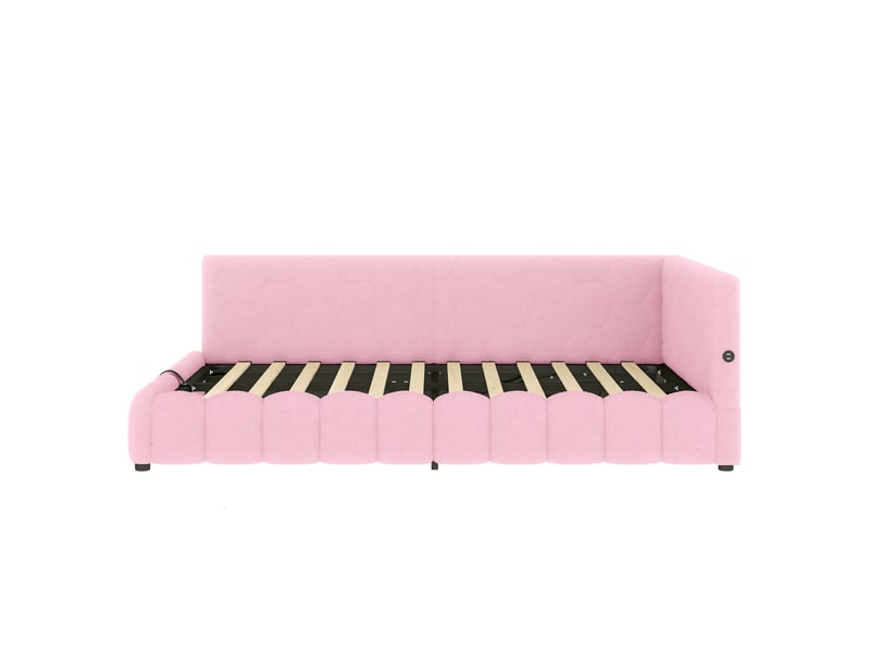  Lit banquette rose 140x200 cm avec led, rangement hydraulique, usb et type-c  - Conforama A