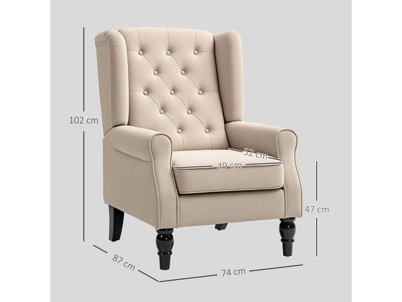  Fauteuil à oreilles style chesterfield dossier capitonné grand confort bois noir tissu beige 833-695V80BG - Conforama C