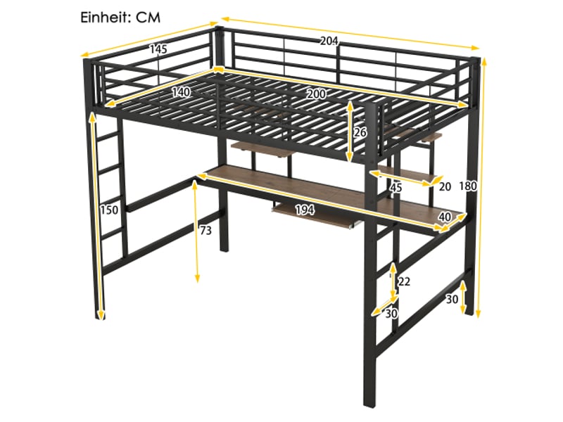  Lit mezzanine 140x200 cm coloris noir métal lit enfant noir - Conforama C