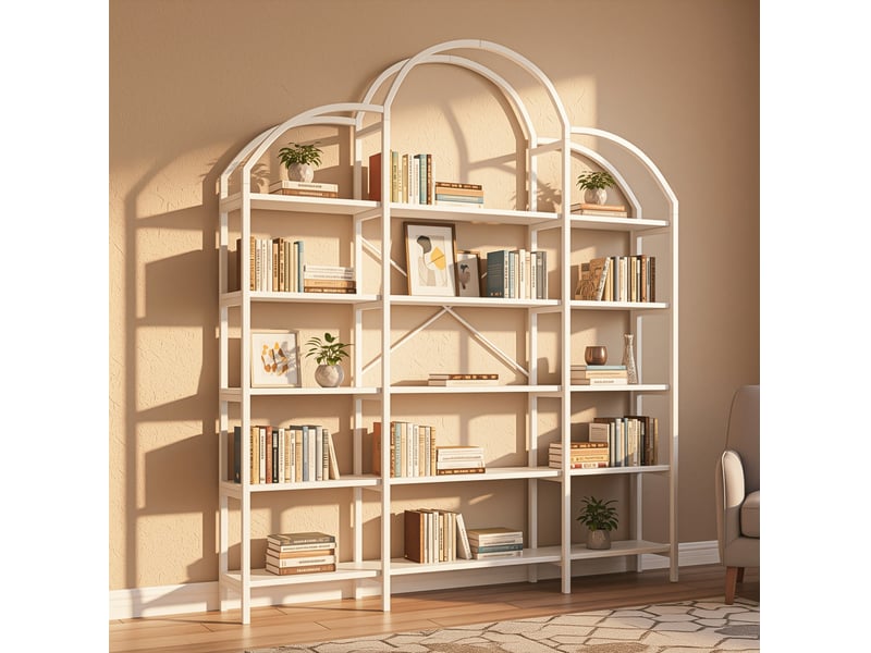  Bibliothèque 170x26x190 cm, 5 niveaux, meuble de bureau, design nuage, structure stable et robuste, mdf, métal, blanc  - Conforama B