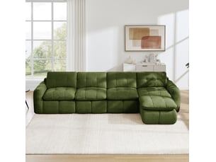 Canapé d'angle modulable modenvie 4 places vert en chenille avec pouf, sans montage, 334 x 160 x 68 cm
