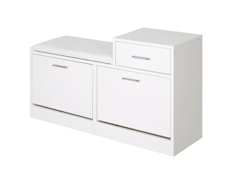  Meuble à chaussures moderne avec banc rembourré, pour 12 paires, 94,5×57×30 cm, blanc  - Conforama B