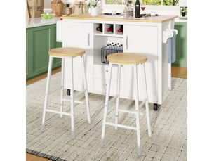 Îlot de cuisine modenvie mobile avec 2 tabourets, plateau rabattable, rangement mdf et métal blanc 137,9 x 45-73 x 92 cm