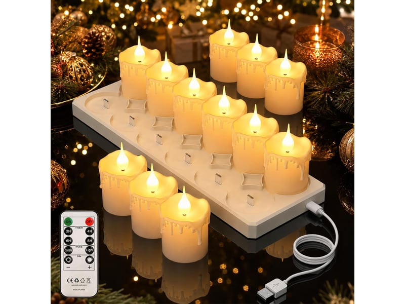  12 bougies chauffe-plat led rechargeables avec télécommande, sans flamme, décoration mariage halloween  - Conforama B