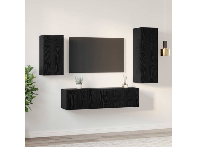  Ensemble meuble tv - banc tv - meuble de rangement 4 pcs chêne noir bois d'ingénierie  - Conforama D
