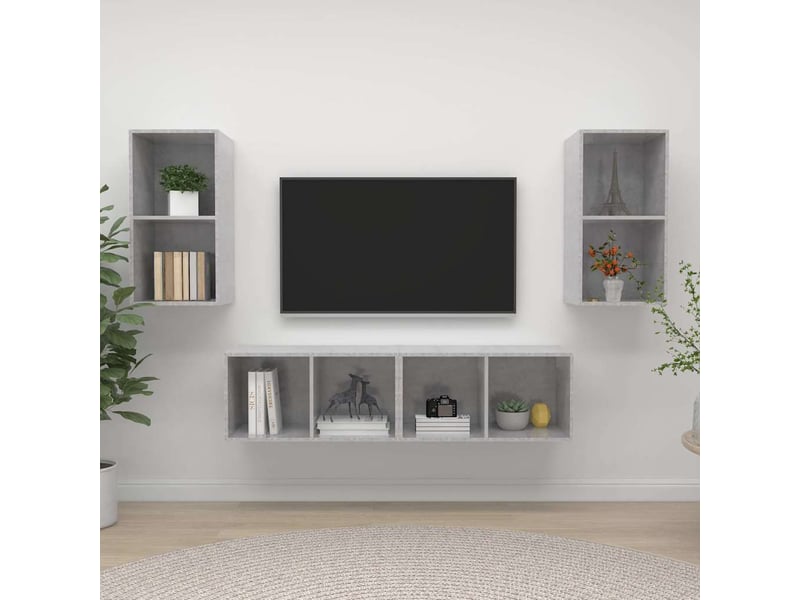  Lot de 4 meuble tv mural, meuble tv suspendu gris béton bois d'ingénierie shl22378  - Conforama B