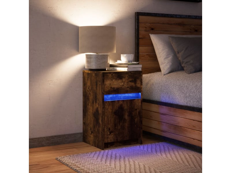 Table de chevet - cabinet de chevet - table de nuit et lumières led chêne fumé bois d'ingénierie - Conforama B