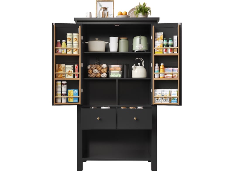  Buffet modenvie noir 80 x 40 x 140 cm avec 2 portes et 5 tiroirs en mdf et métal  - Conforama A
