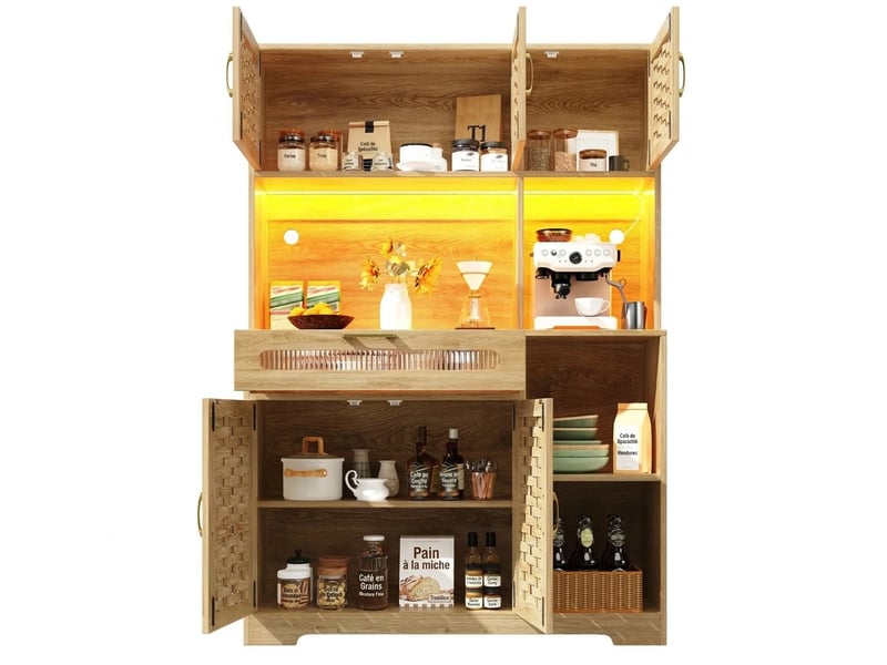  Armoire haute de salon avec led 120x180cm buffet de cuisine en mdf naturel  - Conforama A