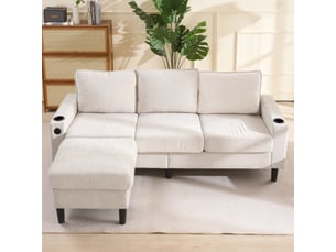 Canapé d'angle réversible fixe 4 pl lin beige