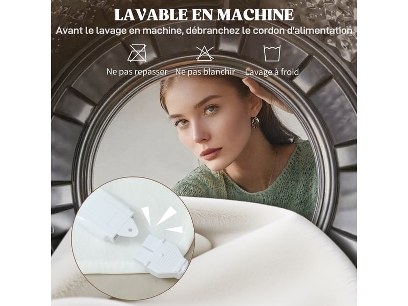  Couverture chauffante, plaid chauffant avec double commande, 5 niveaux de chauffage, minuterie 10h, 160x140cm, blanc  - Conforama R