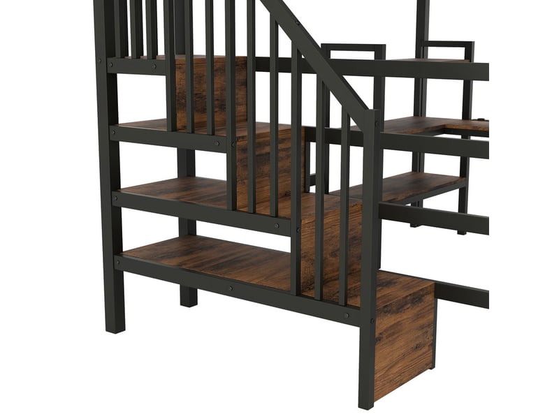 Lit mezzanine en métal 140x200 cm - avec bureau et échelle de rangement - port usb et éclairage led - noir (sanas matelas)  - Conforama R