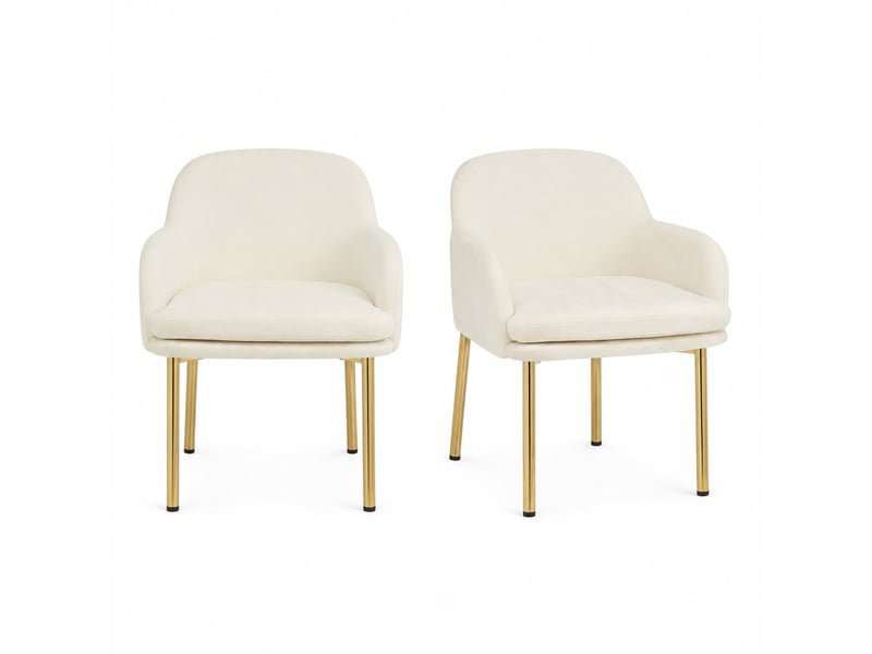 Lot de 2 chaises de salle à manger en polyester blanc avec accoudoirs, dossier ergonomique, pieds métal, patins réglables, charge 125 kg - Conforama A
