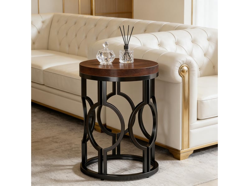  Table d'appoint ronde en mdf et métal marron rustique et noir ø45x60 cm  - Conforama D