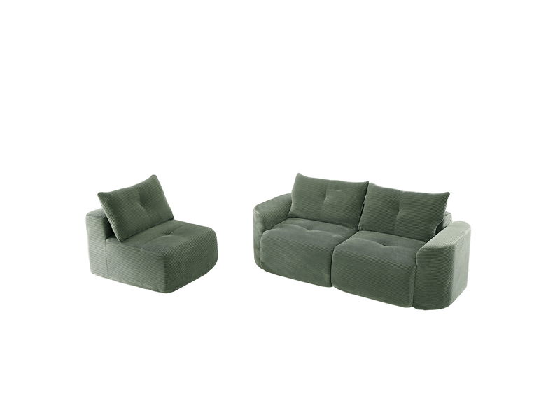 Canapé modulaire 3 places avec siège amovible, configuration 2+1 en velours côtelé vert sauge - Conforama A