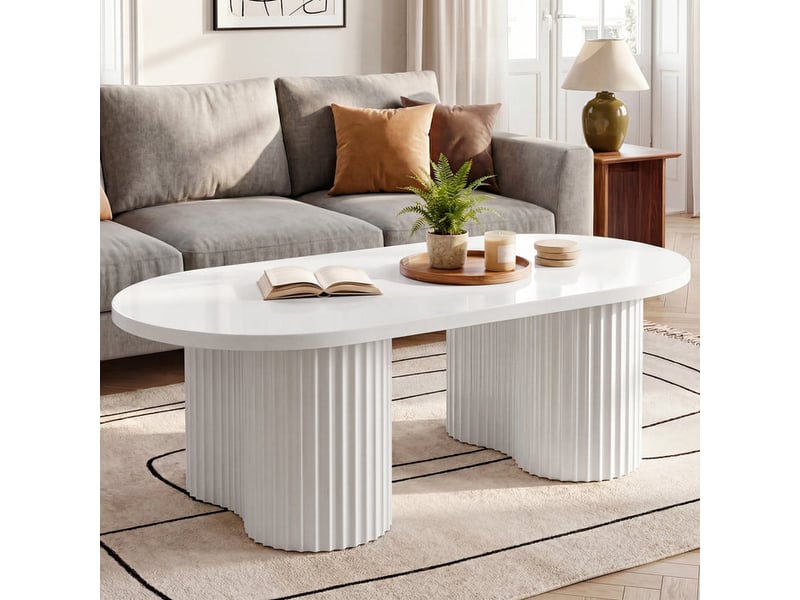  Tribesigns table basse ovale de 120 cm, table de salon moderne avec un plateau rainuré au design minimaliste  - Conforama B