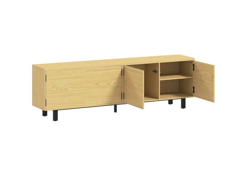  Meuble tv 180 cm, meuble télé pour 82 pouces avec 4 portes à ouverture par pression bois naturel 180x35x55,5cm  - Conforama B