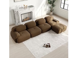 Canapé d’angle modenvie 4 places modulable en velours côtelé marron 388 x 178 x 70 cm