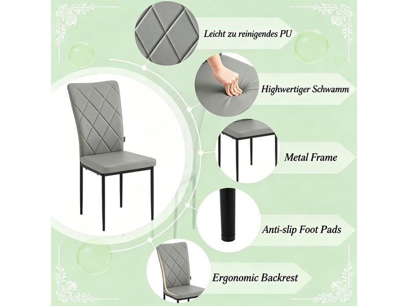  Chaises de salle à manger lot de 4 à dossier haut rembourré  - structure métal, simili cuir vintage gris  - Conforama E