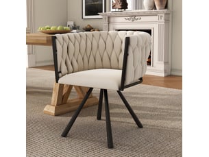 Lot de 6 chaises de salle à manger beige+noir en velours, moderne, avec accoudoirs, pivotantes, pieds en métal