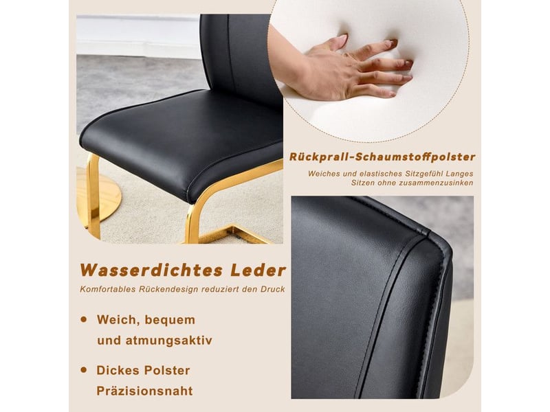  Chaise moderne en cuir pu - noir+or - dossier ergonomique - métal doré - lot de 2 bicolore - Conforama D