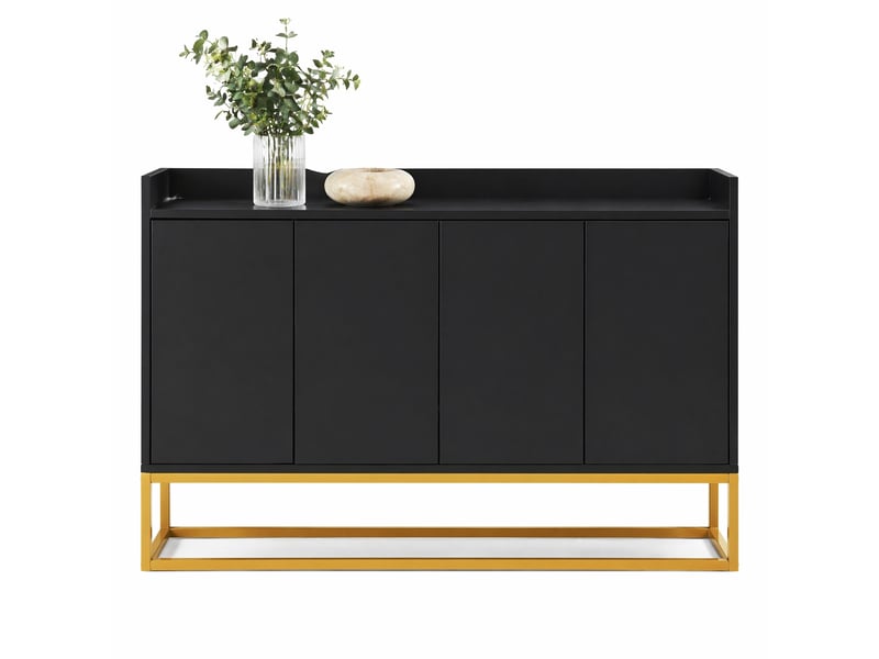  Buffet bas modenvie 4 portes sans poignée 120 x 30 x 80 cm noir avec étagères réglables et structure en métal  - Conforama A
