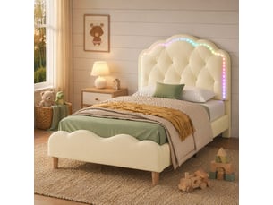 Lit simple 90x200 cm <strong>MODENVIE</strong>  <strong></strong> coloris beige