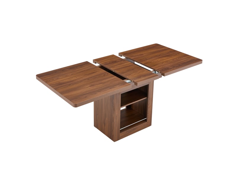  Table à rallonges imitation bois, noyer, en mdf, avec tablette intégrée, couleur noix  - Conforama E