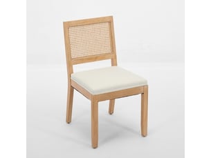 Ensemble 2 chaises rotin beige, dossier en cannage, cadre bois massif naturel, style mid-century modern