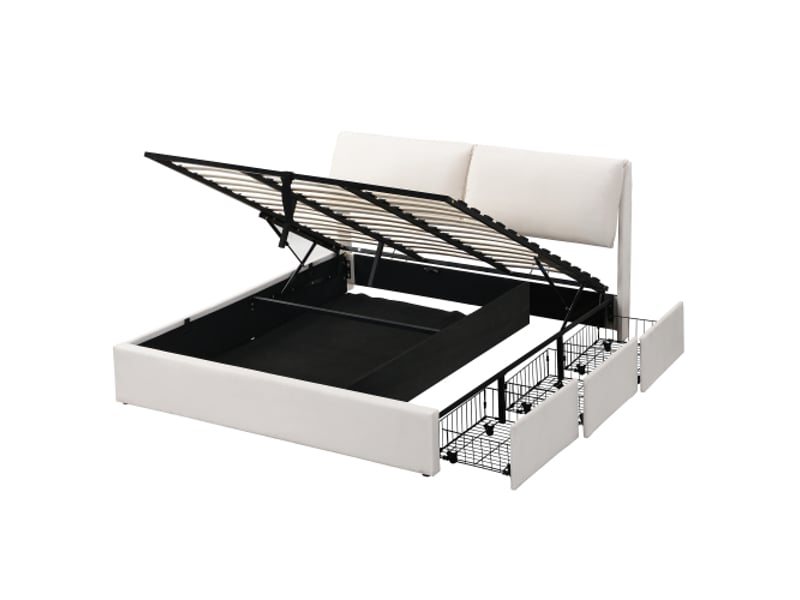  Lit coffre 180x200 cm coloris beige velours lit adulte blanc - Conforama A