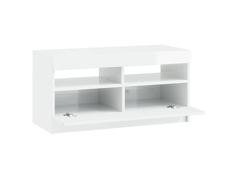 Meuble tv - banc tv - meuble de rangement led blanc brillant bois d'ingénierie - Conforama E