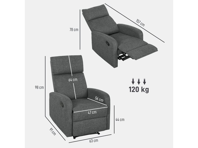  Fauteuil relax gris homcom inclinable avec repose-jambes réglable – confort salon moderne  - Conforama C