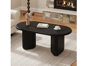 Table basse ovale fixe avec plateau spacieux et pieds arrondis, style moderne, en mdf noir, pour salon, 99 × 50 × 40 cm