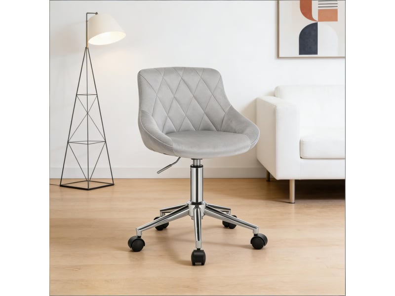  Chaise de bureau pivotante avec hauteur réglable - lpospi - roulettes, dossier bas, velours - gris clair  - Conforama E