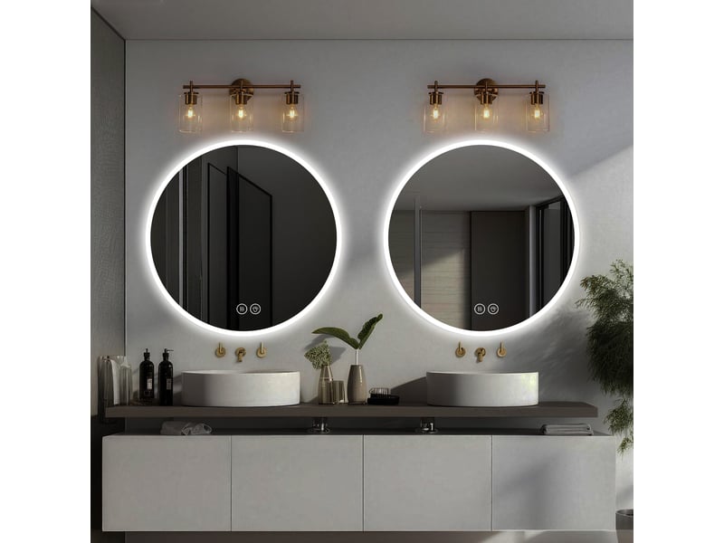 Miroir de salle de bain - 80x80x3 cm - avec led, anti-buée, variateur et 3 températures de couleur - blanc  - Conforama C