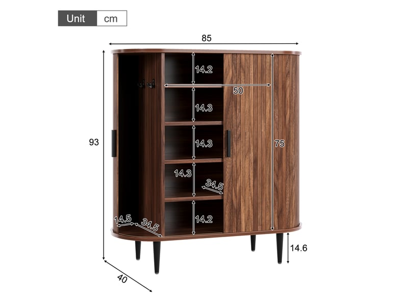  Meuble à chaussures à portes coulissantes, naturel, 85 x 40 x 93 cm  - Conforama C