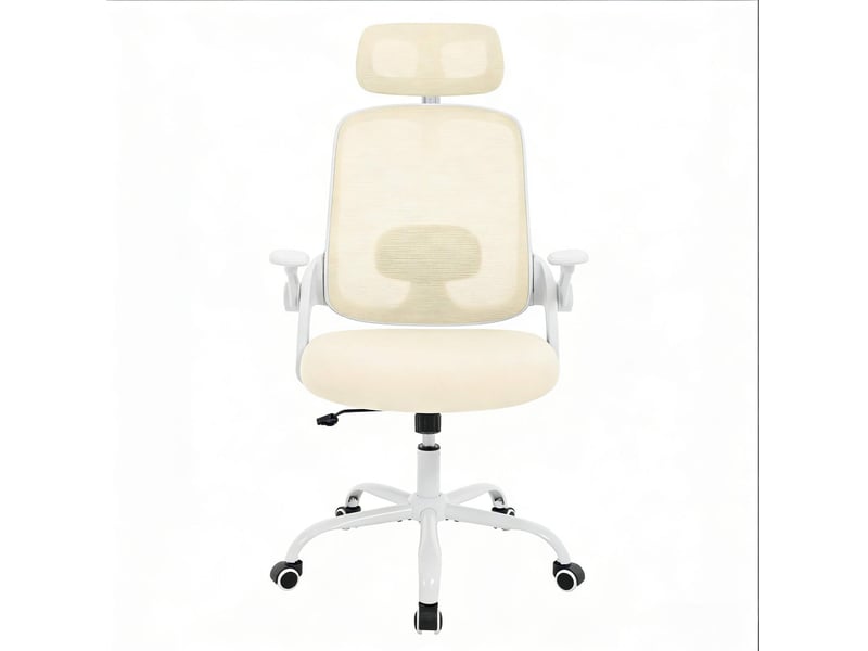  Fauteuil de bureau ergonomique 63,5 x 47 x 109,5-117,5 cm – beige – appui-tête et accoudoirs 3d  - Conforama A