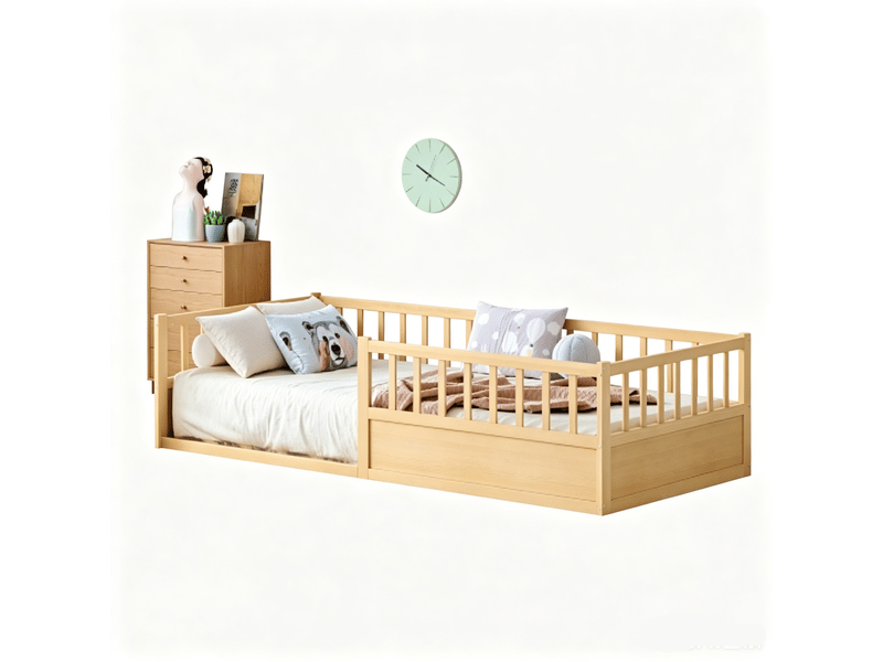  Lit enfant montessori - 90x200 cm - barrières de sécurité - pin massif - bois naturel BUYDEEMEUS - Conforama A