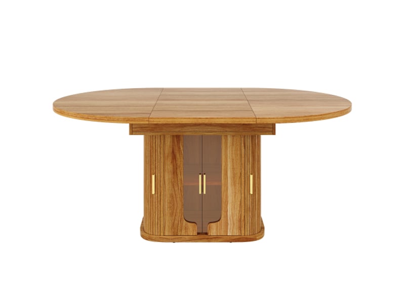  Table à manger extensible: ronde qui devient ovale, 118–158 cm, 6 pers, bois de noyer, portes en verre  - Conforama A