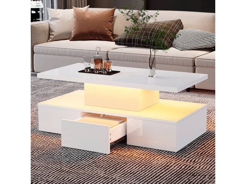  Table basse rectangulaire blanc avec 1 tiroir - 50x100 cm led panneau de particules table basse blanc - Conforama B