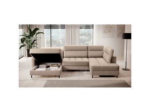 Canapé d'angle gauche fixe <strong></strong> <strong></strong> 4 places Polyester beige avec coffre de rangement