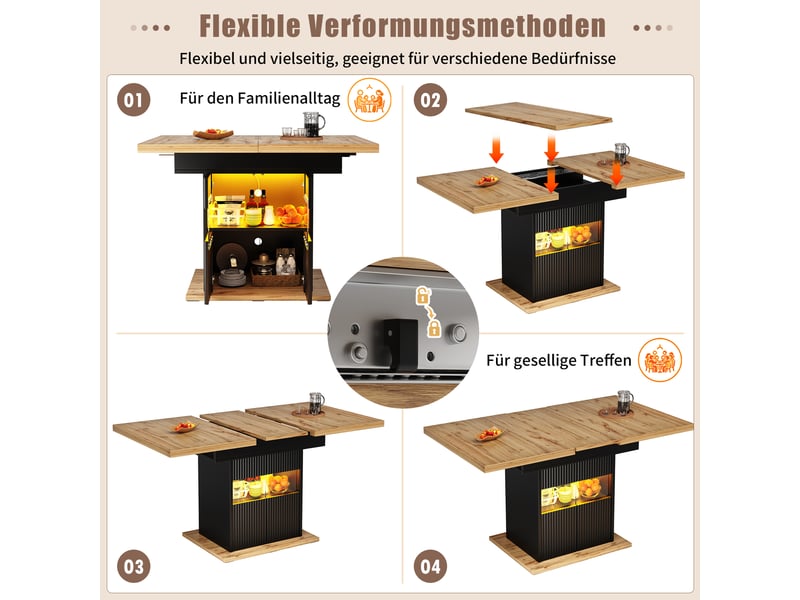 110-140 noir table à manger extensible avec rangement, design moderne, structure fonctionnelle pour cuisine et salle à manger - Conforama D