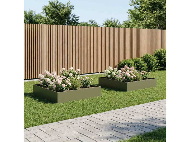  Jardinière - cache-pot de jardin 2 pcs vert olive 100 x 100 x 20 cm  - Conforama B