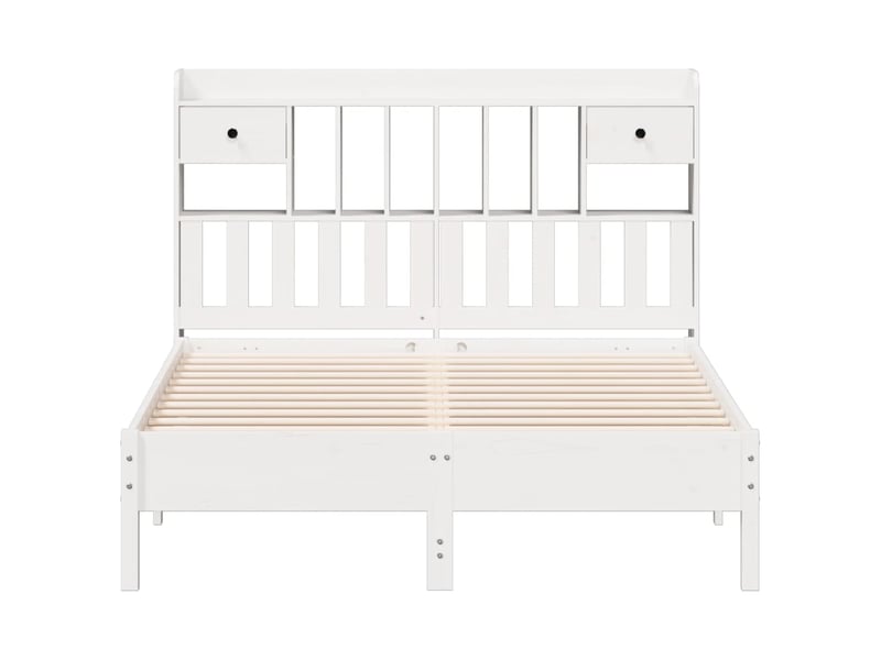 Lit double- lit adulte - lit bibliothèque sans matelas blanc 150x200 cm bois pin massif - Conforama C