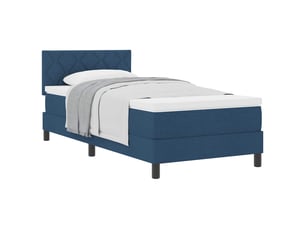 Lit adulte, lit simple, lit à ressorts avec tête de lit bleu 90x200cm tissu cf16972