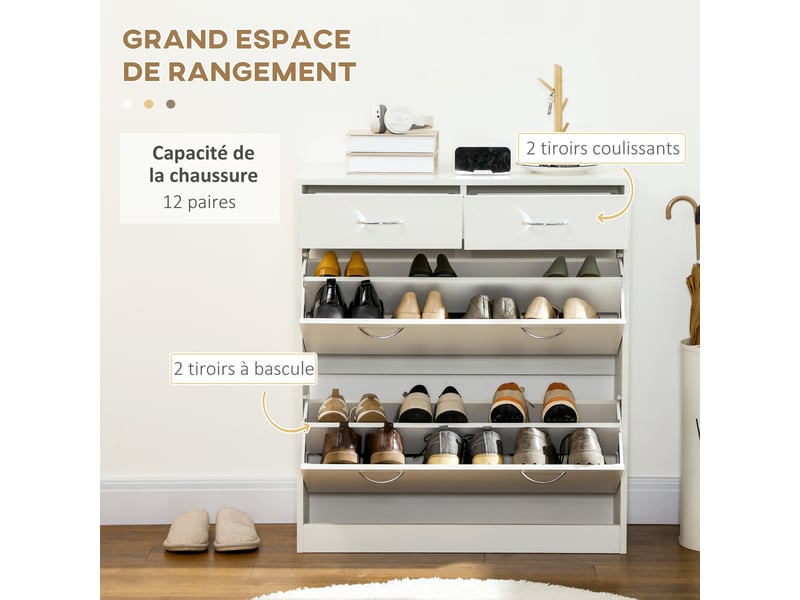  Meuble à chaussures 2 tiroirs et 2 portes abattantes avec étagère réglable 80 x 30 x 91,5 cm poignées alu. Naturel  - Conforama E