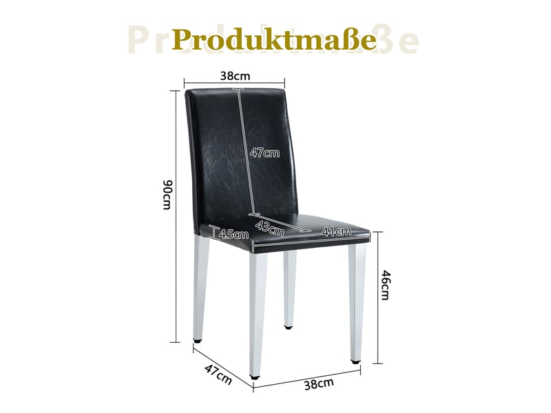Lot de 6 chaises de salle à manger design, simili cuir noir et pieds métal argentés, style luxe léger européen pour salle à manger et salon - Conforama C
