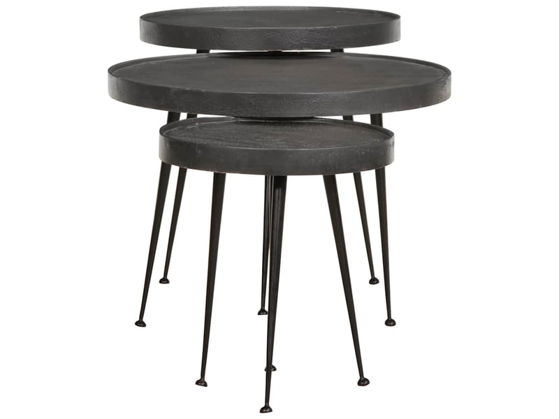  Table basse 3 pcs - table de salon - table à thé en bois d'ingénierie noir  - Conforama A
