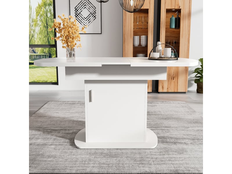  Table à manger extensible ovale 110130 cm avec rangement intégré blanc  - Conforama B